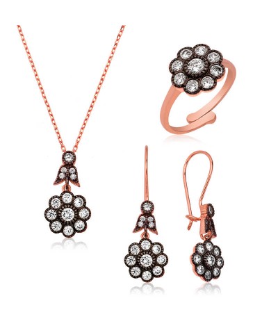 Gümüş Elmas Montür Çiçek Bayan Set