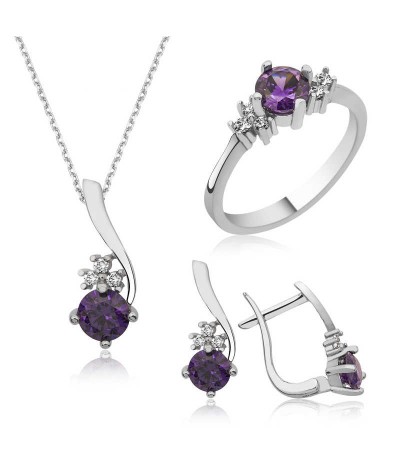Gümüş Mor Taşlı Bayan Set