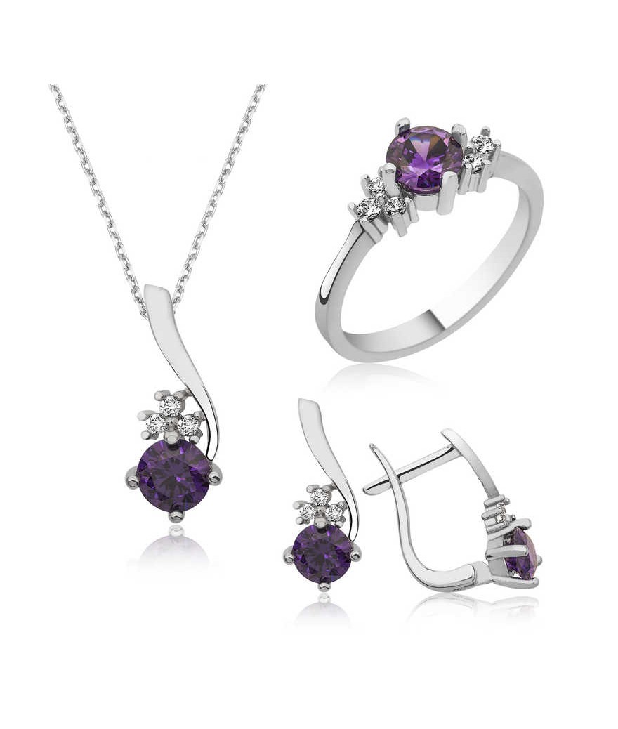 Gümüş Mor Taşlı Bayan Set
