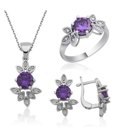 Gümüş Mor Taşlı Bayan Set