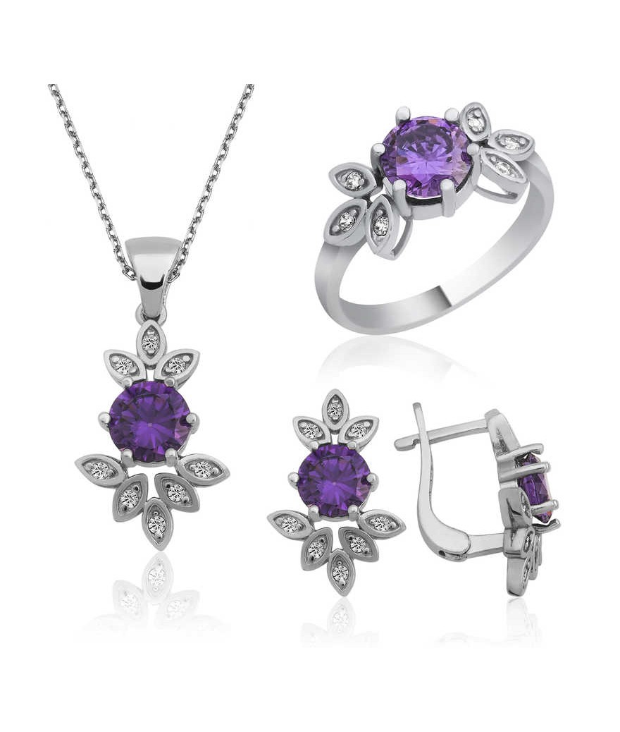 Gümüş Mor Taşlı Bayan Set