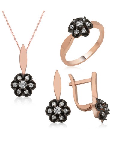 Gümüş Elmas Montür Çiçek Bayan Set