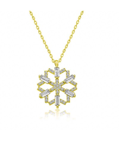 Gümüş Baget Taşlı Kar Tanesi Kolye