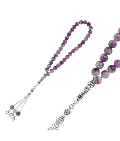 Doğaltaş Metal Püsküllü Ametist Taşı Tesbih