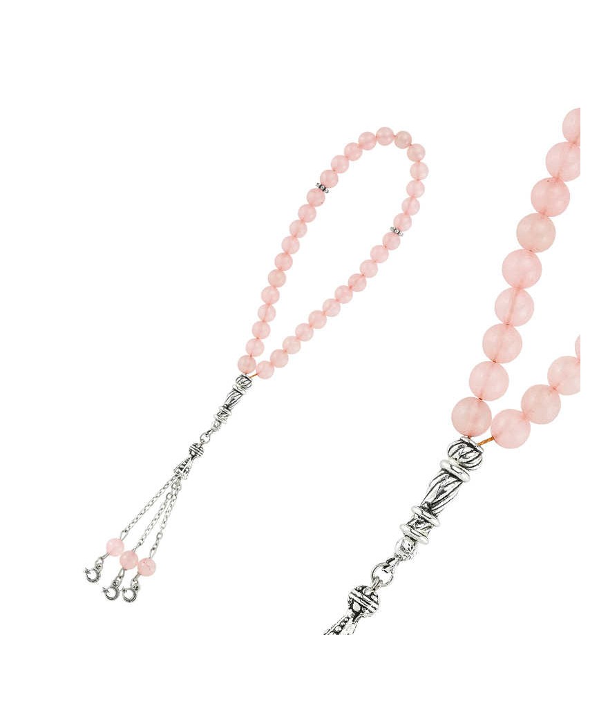 Doğaltaş Metal Püsküllü Pembe Kuvars Tesbih