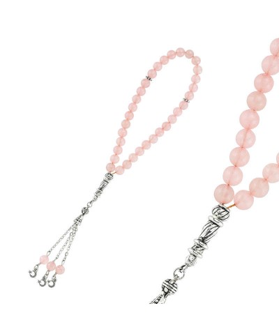 Doğaltaş Metal Püsküllü Pembe Kuvars Tesbih