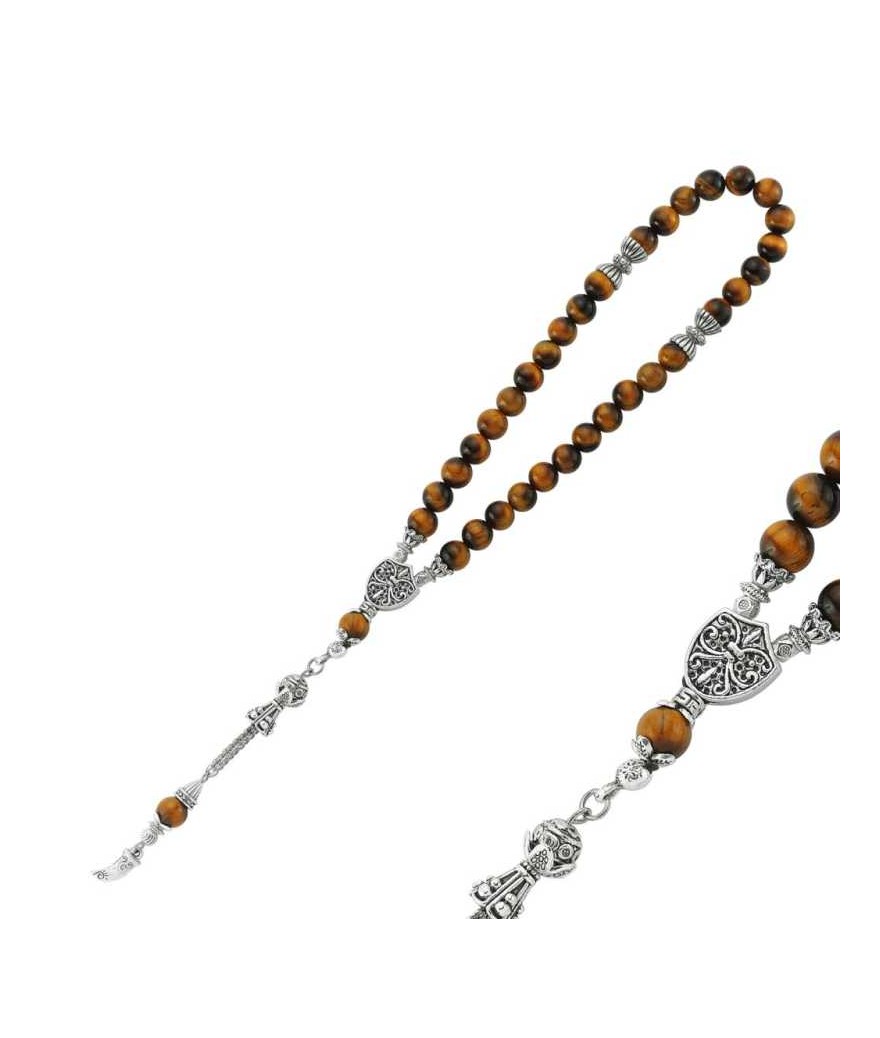 Doğaltaş Metal Püsküllü Kaplan Gözü Taşlı Tesbih