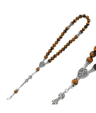 Doğaltaş Metal Püsküllü Kaplan Gözü Taşlı Tesbih