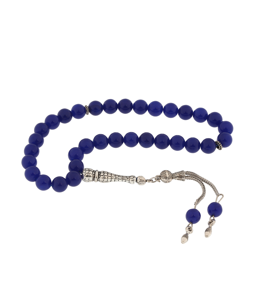 ​Doğaltaş Metal Püsküllü Mavi Yeşim Taşı Tesbih