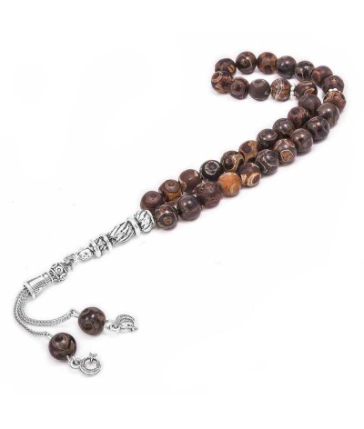 Doğaltaş Metal Püsküllü Fosil Tesbih