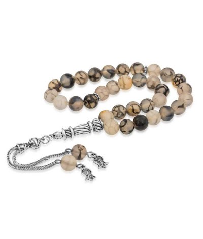 Doğaltaş Metal Püsküllü Akik Taşlı Tesbih