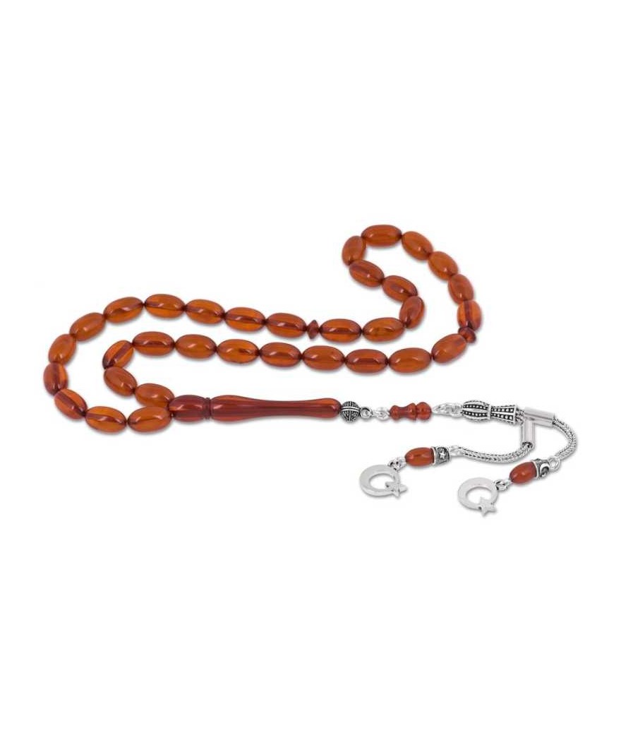 Gümüş Püsküllü Toz Kehribar Tesbih