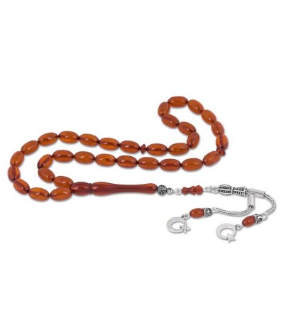 Gümüş Püsküllü Toz Kehribar Tesbih