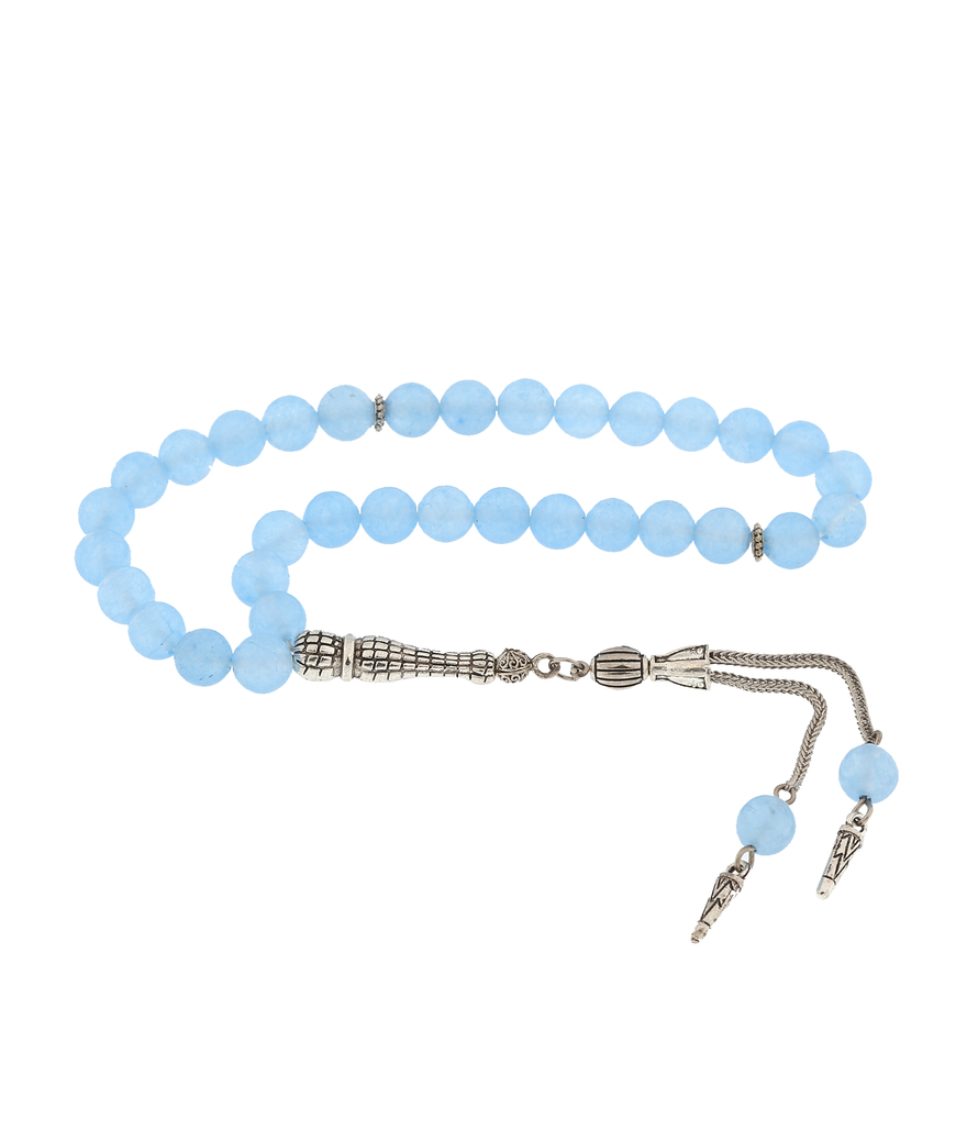 ​Doğaltaş Metal Püsküllü Mavi Yeşim Taşı Tesbih