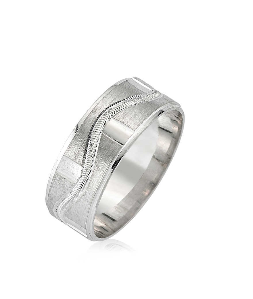 Gümüş Tek Dalga Desenli Alyans