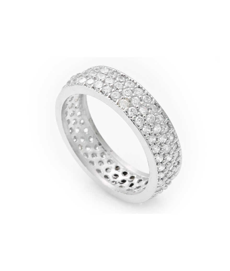 Gümüş 3 Sıra Beyaz Tamtur Bayan Alyans Yüzük