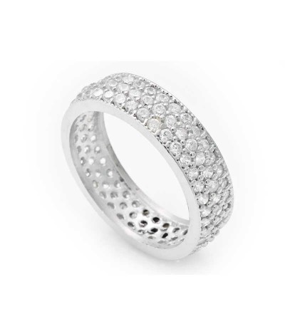 Gümüş 3 Sıra Beyaz Tamtur Bayan Alyans Yüzük