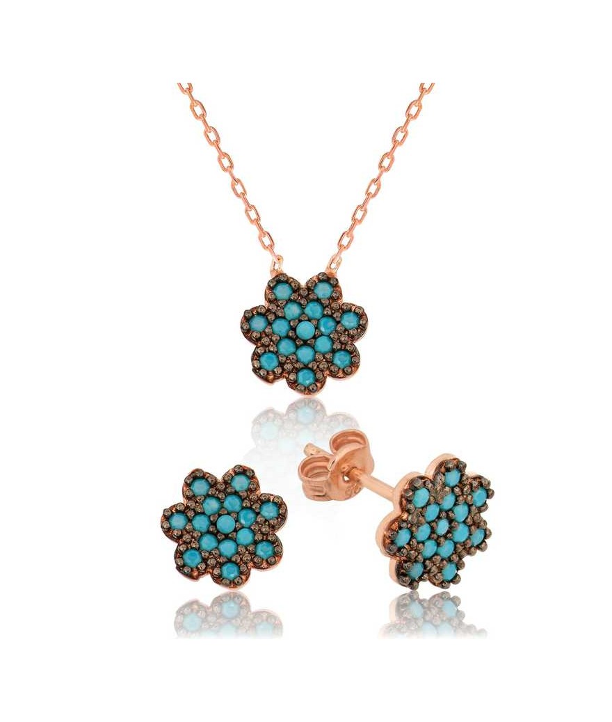 Gümüş Mavi Çiçek Bayan Set