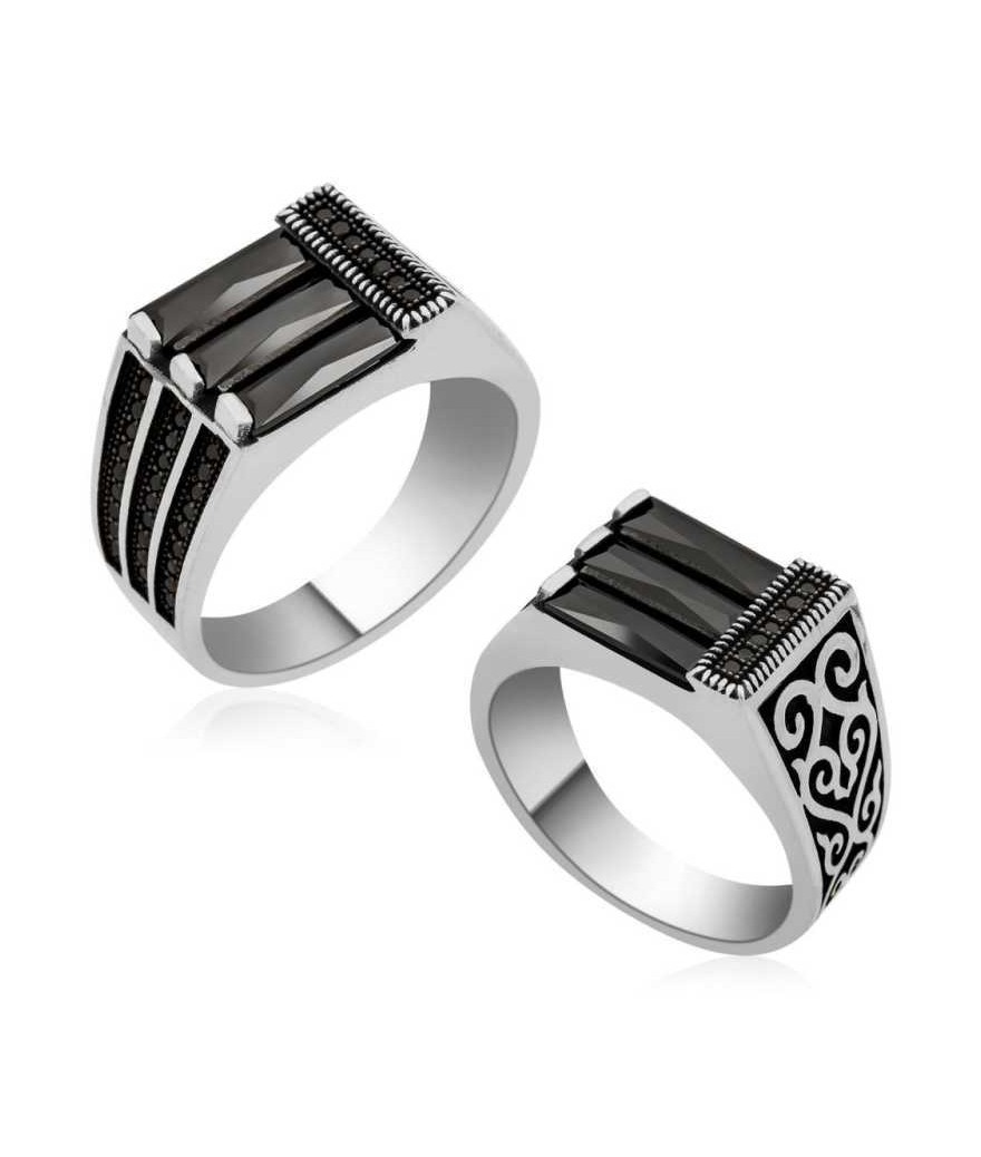 Gümüş Baget Taşlı Klasik Erkek Yüzük