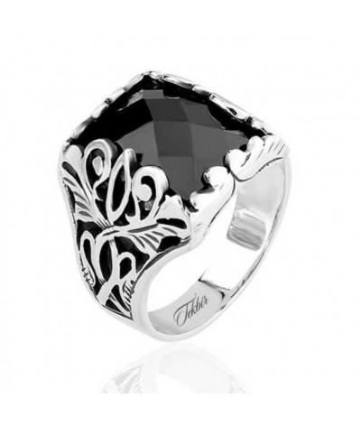 Gümüş Siyah Taşlı Erkek Yüzük