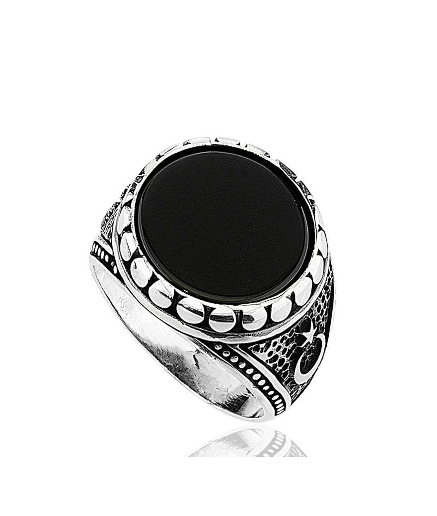Gümüş Siyah Taşlı Erkek Yüzük