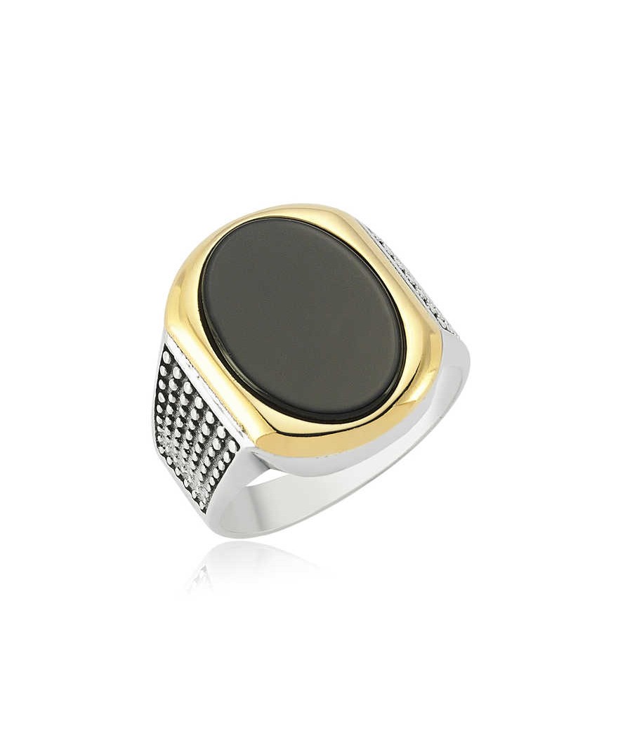 Gümüş Siyah Taşlı Erkek Yüzük