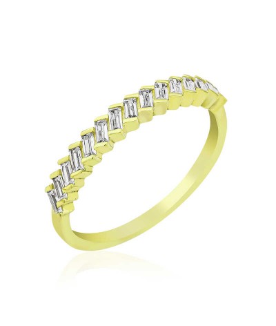 ​​Gümüş Gold Sıralı Baget Taşlı Bayan Yüzük