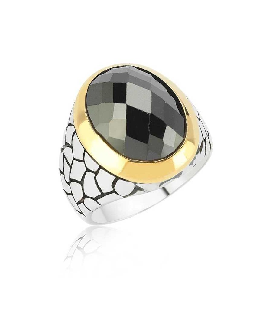 Gümüş Siyah Taşlı Erkek Yüzük