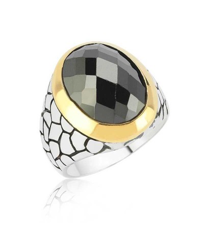 Gümüş Siyah Taşlı Erkek Yüzük