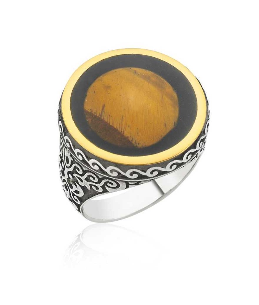 Gümüş Kaplan Gözü Erkek Yüzük