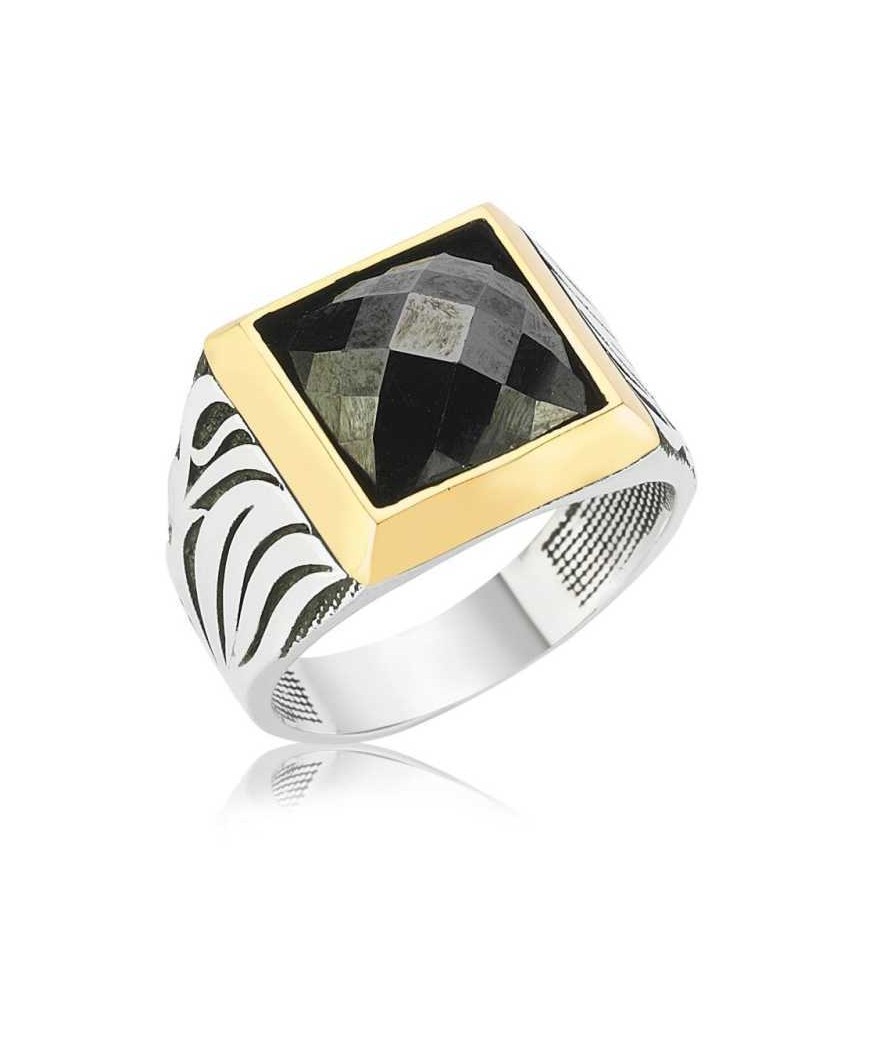 Gümüş Siyah Taşlı Erkek Yüzük