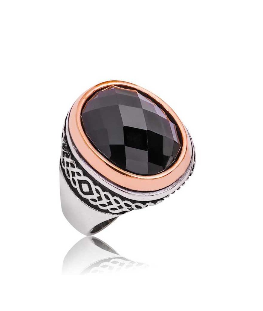 Gümüş Siyah Kesme Taşlı Erkek Yüzük