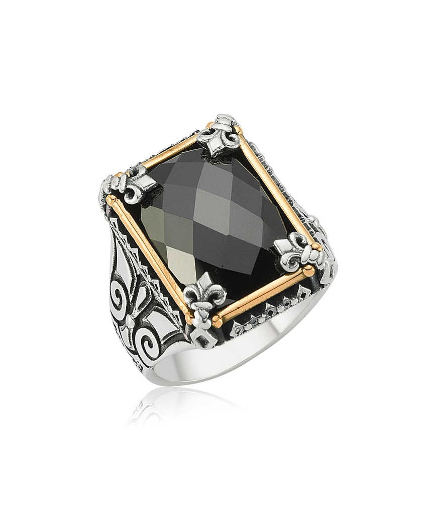 Gümüş Siyah Taşlı Erkek Yüzük
