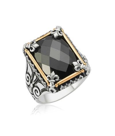 Gümüş Siyah Taşlı Erkek Yüzük