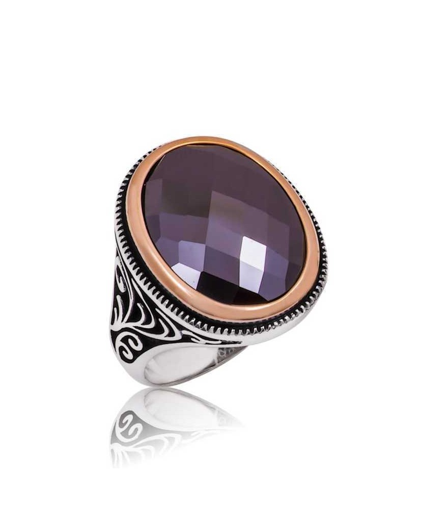 Gümüş Siyah Taşlı Erkek Yüzük