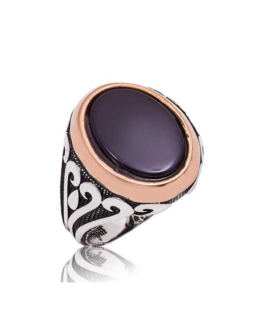 Gümüş Siyah Taşlı Erkek Yüzük