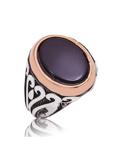 Gümüş Siyah Taşlı Erkek Yüzük