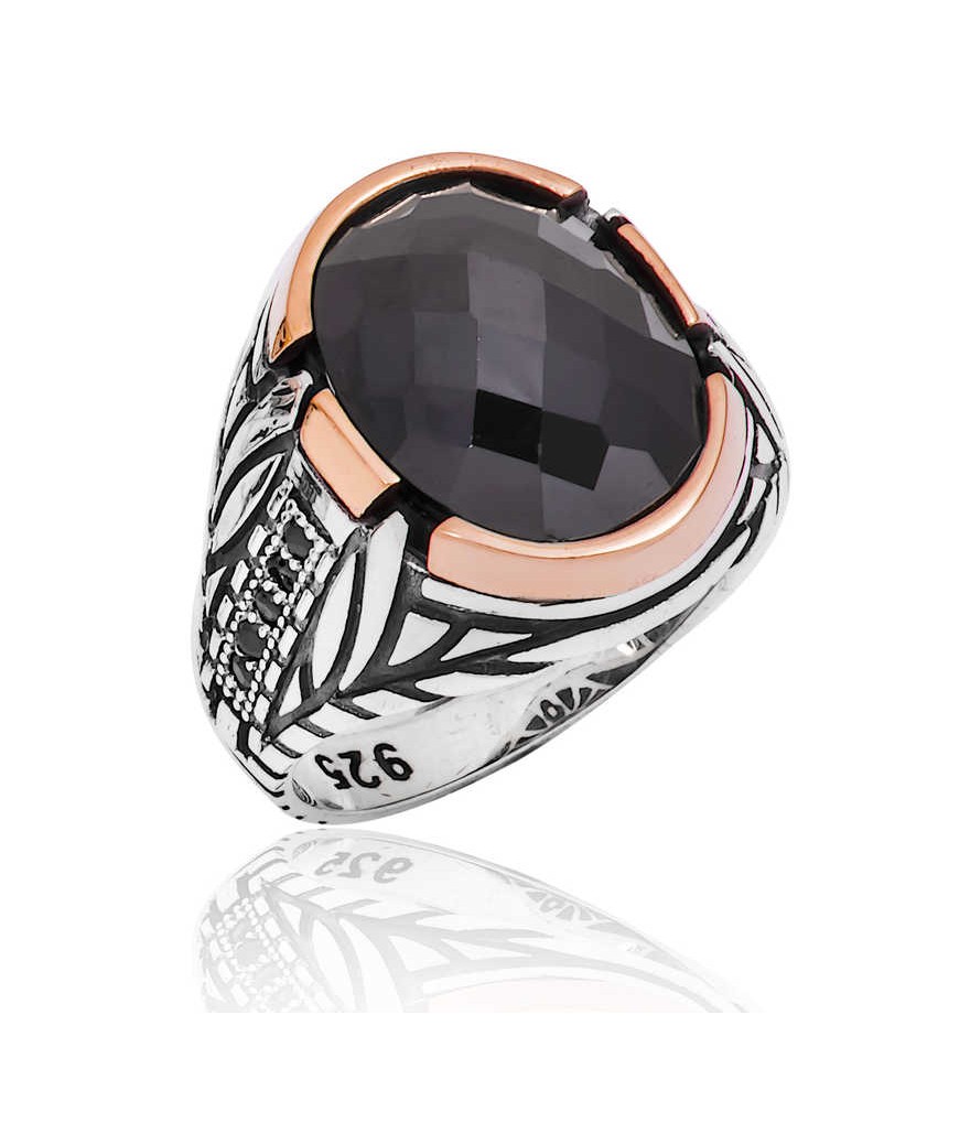 Gümüş Siyah Taşlı Erkek Yüzük