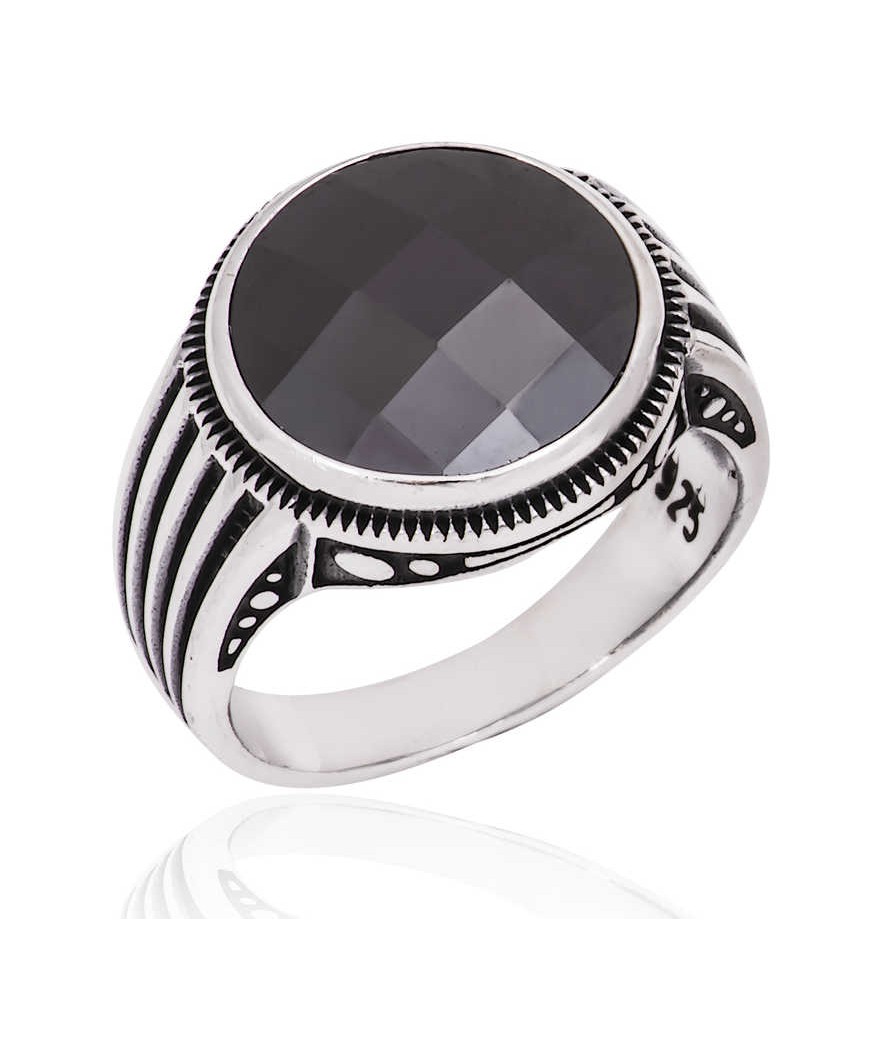 Gümüş Siyah Taşlı Erkek Yüzük