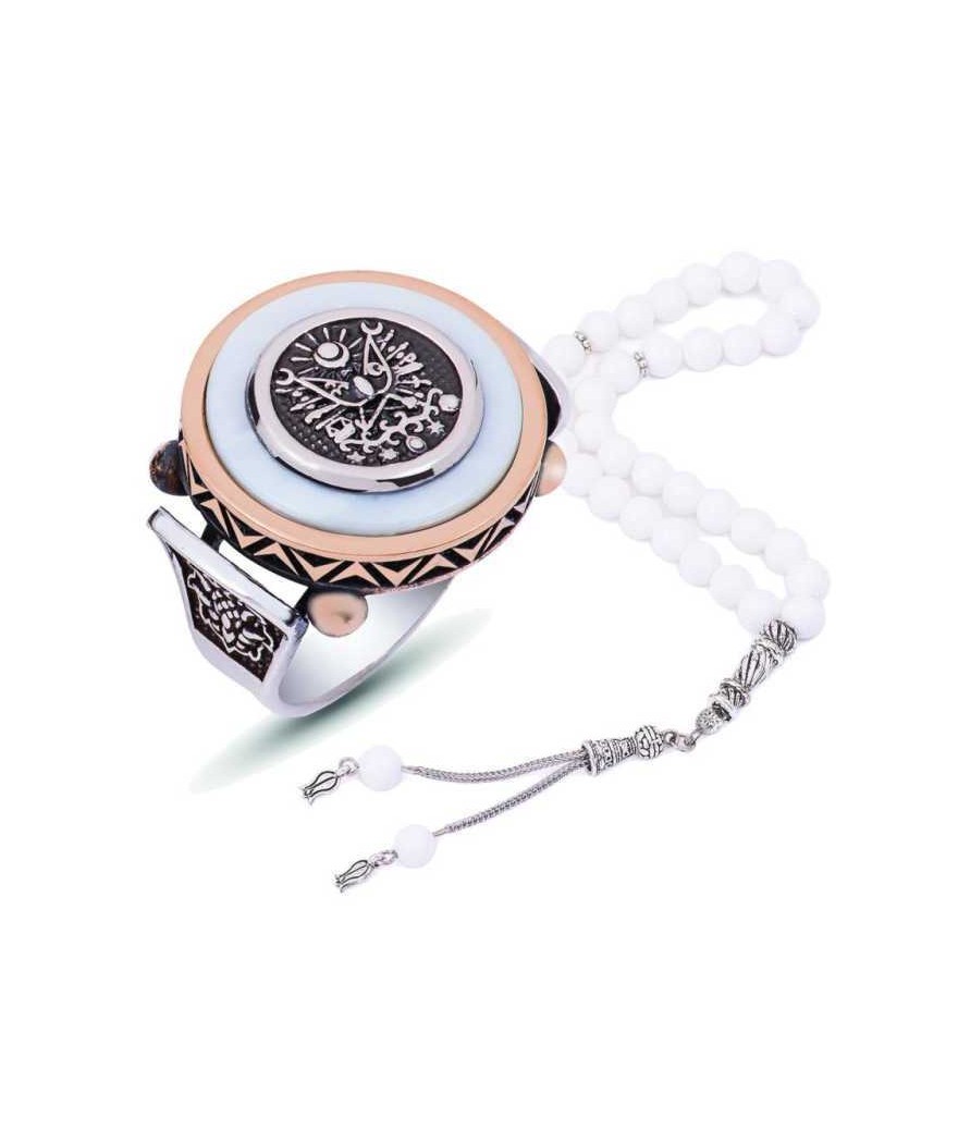 Gümüş Osmanlı Devlet Armalı Sedef Erkek Yüzük