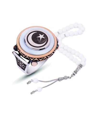 Gümüş Sedef Taşlı Ay Yıldız Erkek Yüzük