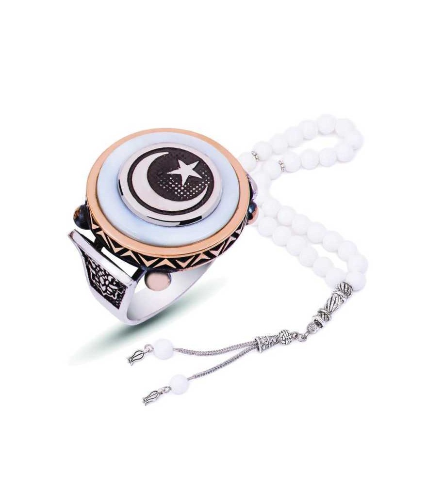 Gümüş Sedef Taşlı Ay Yıldız Erkek Yüzük