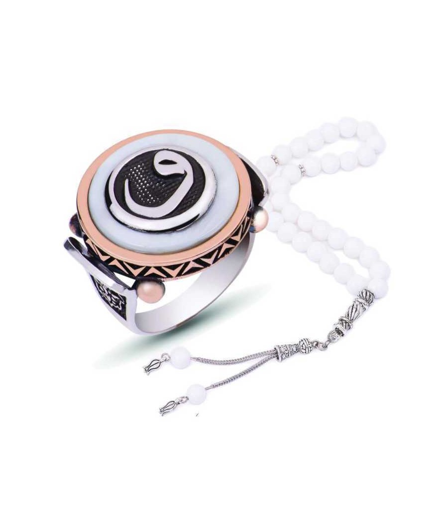 Gümüş Sedef Taşlı Vav Erkek Yüzük