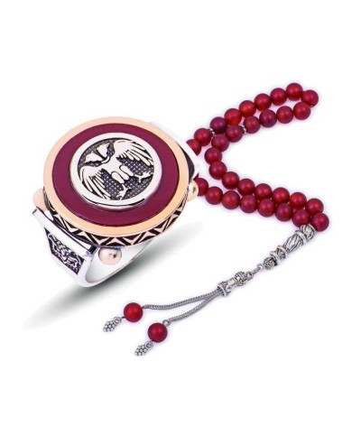 Gümüş Kahverengi Abanoz Çift Başlı Kartal Yüzük