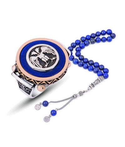 Gümüş Mavi Abanoz Çift Başlı Kartal Yüzük