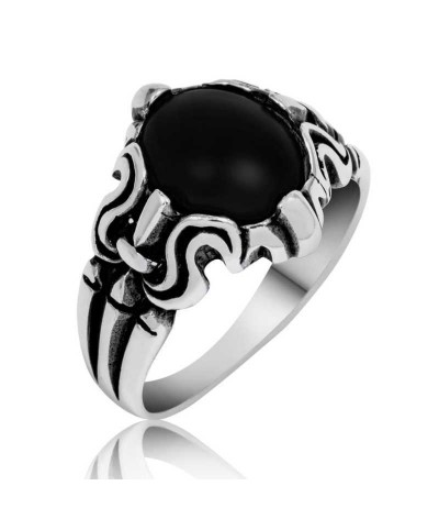 Gümüş Siyah Taşlı Erkek Yüzük