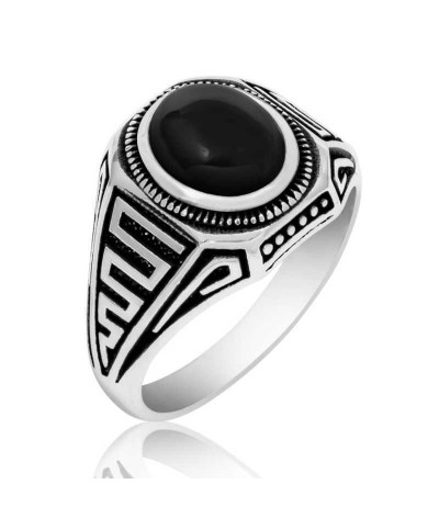 Gümüş Siyah Taşlı Erkek Yüzük