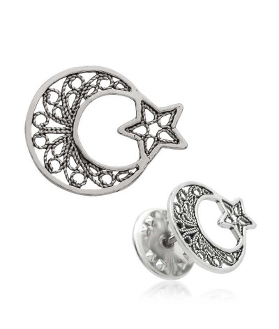 Gümüş Telkari Ay Yıldız Rozet