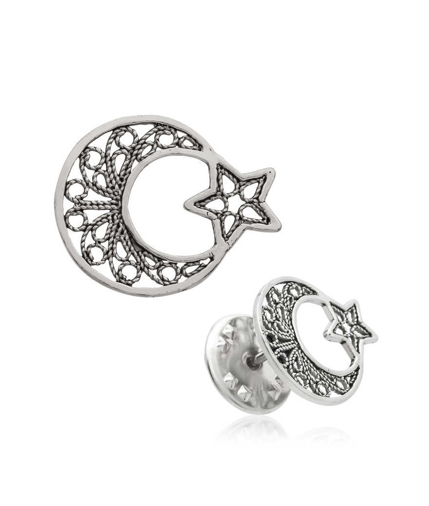 Gümüş Telkari Ay Yıldız Rozet