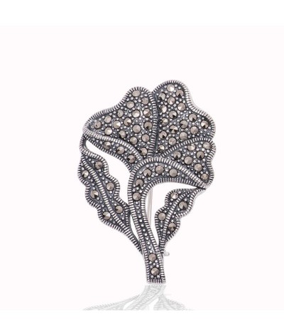 Gümüş Markazit Taşlı Yaprak Broş